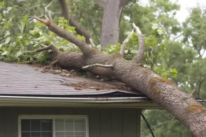 A-Unlimited Tree Service—A tree has fallen on top of a house in Glen Carbon, Il, after a summer storm.