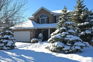 A-Unlimited Tree Service—A home in Edwardsville, IL, with trees in the yard covered with snow during the winter season after receiving winterization services.
